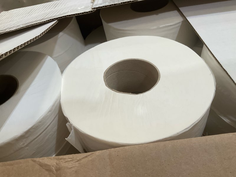 Condition photo showing As Is for amazoncommercial 2-ply white 9' jumbo roll toilet paper/bath tissue (416972)|bulk for business |septic safe |compatible with universal dispensers|fsc certified |1000 feet per roll (12 rolls)()