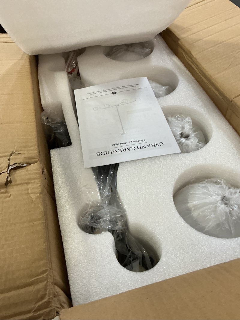 Condition photo showing Good Condition for modern black sputnik chandelier for dining room l51” mid century milk glass globe ceiling pendant lighting fixture contemporary 4 lights for kitchen island bar bedroom home office black milk glass long- 51”