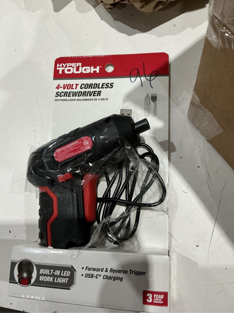 Condition photo showing As Is for hyper tough 4-volt max lithium-ion cordless rotating screwdriver -6047- free s&h