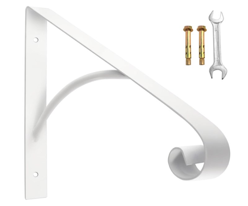 SCIEO White Single Step Handrails, Wall Mounted Metal Wrought Iron Short Hand Rail Railing, Fits 1 or 2 Steps Stairs Ideal for Garage, Patio or Front Door Porch Steps Application