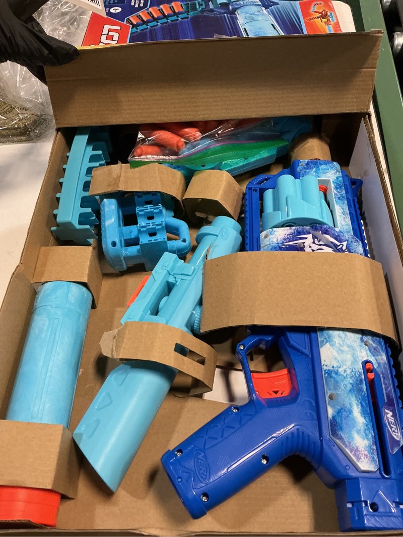 Condition photo showing As Is for nerf loadout frostfusion blaster, 4 interchangeable attachment accessories, 30 nerf n1 darts, kids toys & gifts, ages 8+ (amazon exclusive)