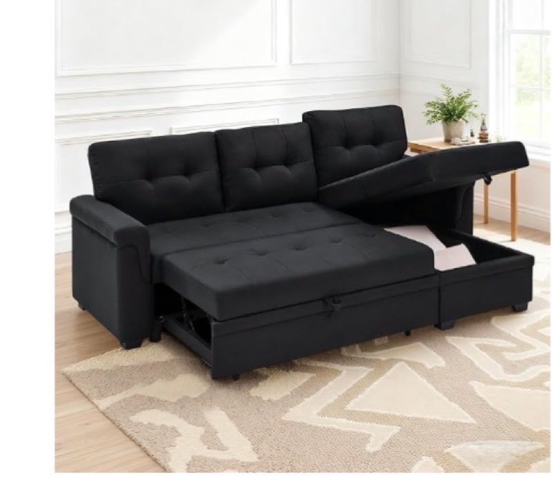 (Incomplete)Lyngins L Shaped Sleeper Sofa Bed, 86\" Pull-Out Couch Bed with Storage Chaise, Linen Sectional Conve