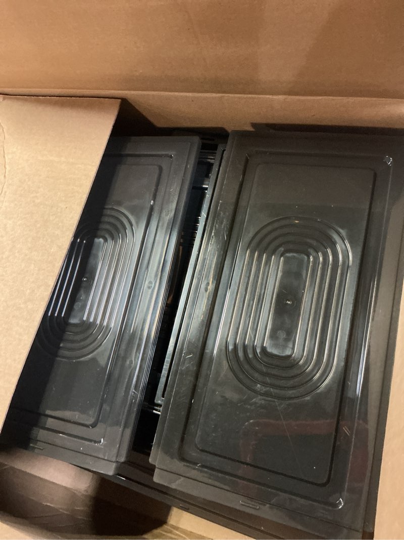 Condition photo showing As Is for 10 Pack Thicken Shoe Organizer Stackable,Upgraded Sturdy Shoe Storage Box with Magnetic Door,Shoe Containers For Sneaker Display,Hat Organizer,Black… Black 10 Pack