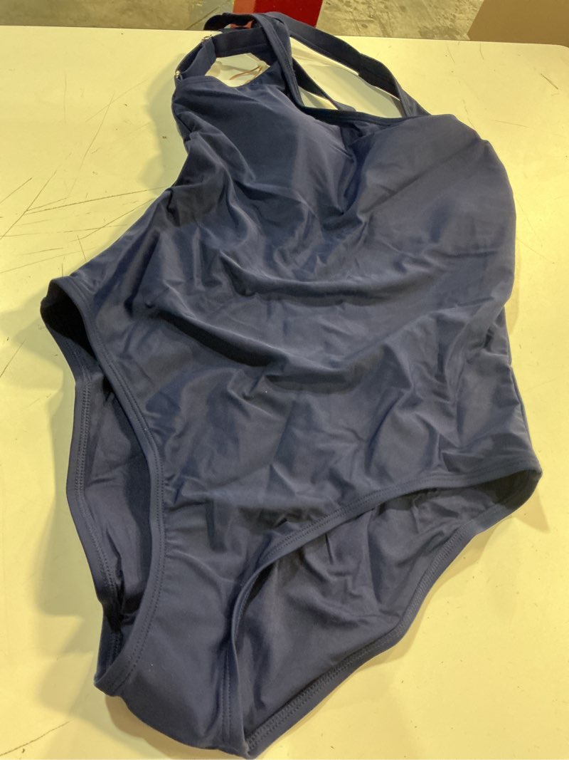 Condition photo showing As Is for italian cross-back one-piece swimsuit, l, deep navy