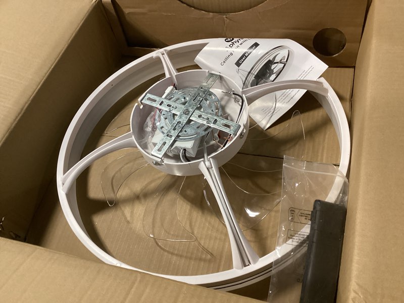Condition photo showing As Is for Ceiling Fans with Lights and Remote, 20" White Low Profile Ceiling Fan, Modern Flush Mount LED Fan Light, 6 Wind Speeds Fandelier Ceiling Fan with Light for Bedroom, 3000-6500K Dimmable 20 INCH White