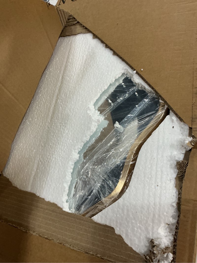 Condition photo showing Good Condition for ulike 20x30 gold oval wavy mirror for bathroom, metal frame decorative gold wall mirror with tempered glass, vanity for over sink bedroom entryway living room, horizontal or vertical gold 30"l x 20"w