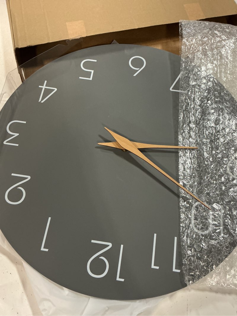 Condition photo showing Good Condition for mosewa large wall clock 16 inch gray modern silent non ticking battery operated decorative for bedroom bathroom living room kitchen home office hotel 16 inch c_gray