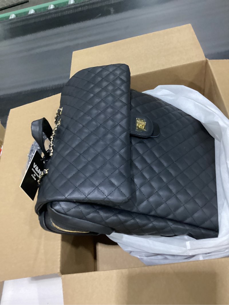 Condition photo showing As Is for VH&GRED Luxury Carry on Luggage for Women Designer Underseat Carry On Luggage with Wheels Diamond Quilted Leather Carry On Luggage Vintage Style Suitcases with Wheels 18IN-5-Rounds