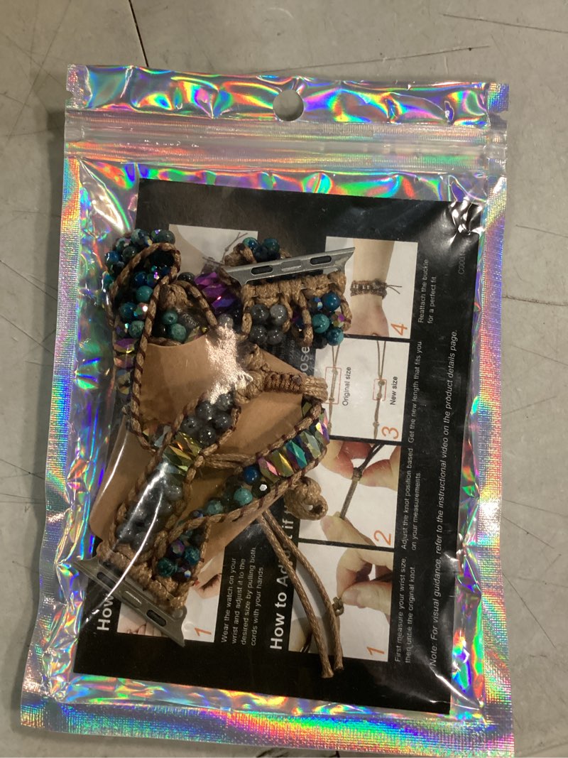 Condition photo showing New/Like New for jr.dm boho beaded watch bands women compatible with apple watch band 38mm 40mm 41mm emperor stones blue bracelets adjustable handmade braided watch strap for iwatch series 9/8/7/6/5/4/3/2/1/se/ultra a1 blue emperor stones fit wrist 5.5" -7.2" (38/40/41mm)
