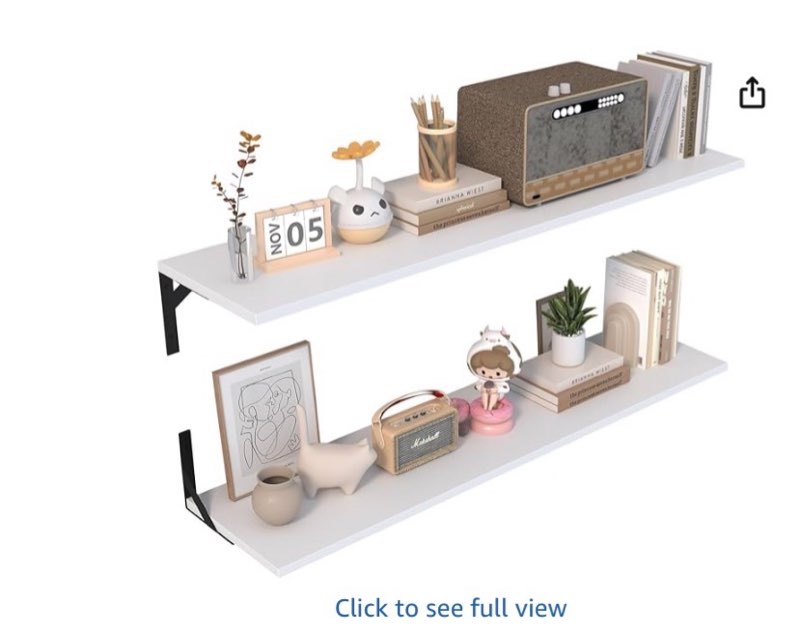 fun memories large floating shelves for wall 48 inches long, 12 inch deep shelves with metal bracket, 48 inch floating shelves wall-mounted, wide display & storage bookshelves, walnut, set of 2 48"w x 12"d walnut color