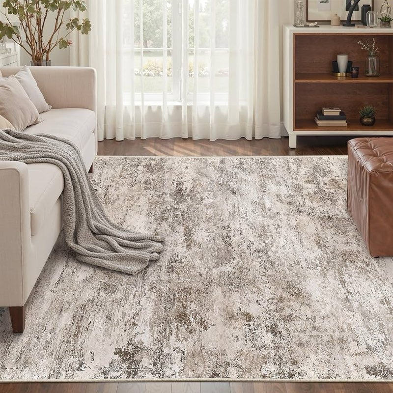 cochyean abstract area rugs 5x7 - washable rug 5x7 rugs for living room, stain resistant rug, non-slip backing rugs for bedroom, bathroom, kitchen, brown similar 