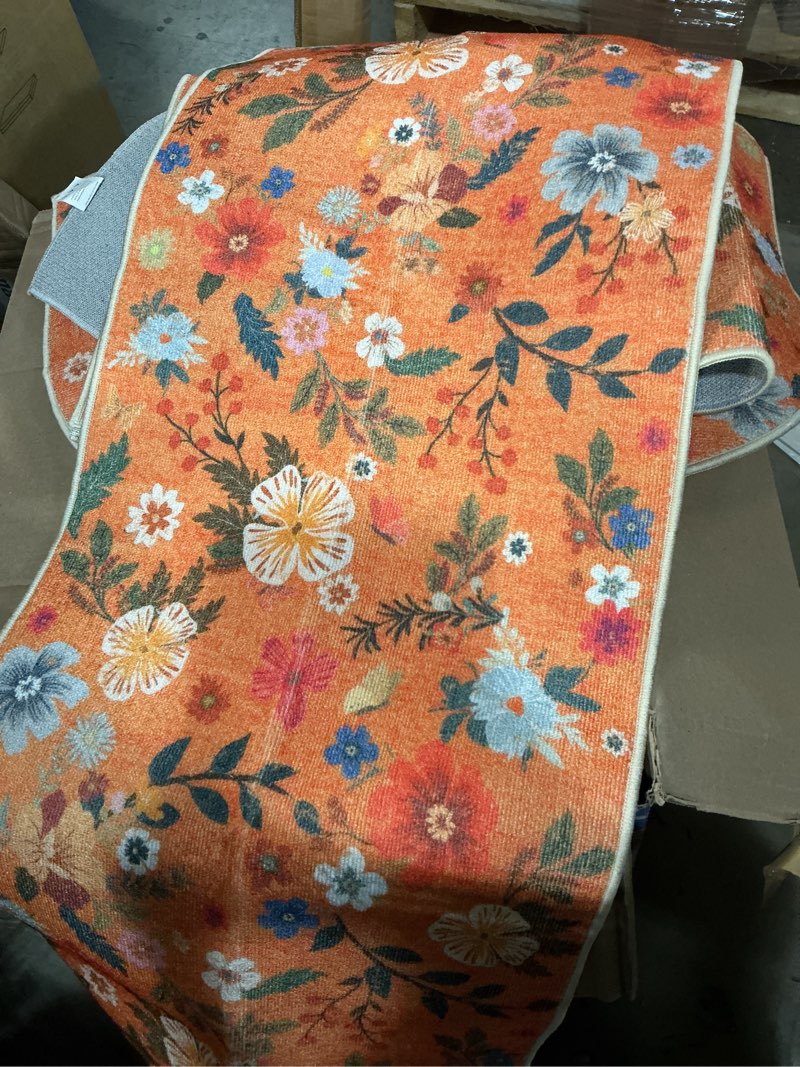 Condition photo showing Good Condition for KIMODE Farmhouse Kitchen Rugs Non Slip Washable, Black Floral Kitchen Mats for Floor 3 Piece Set, Half Circle Kitchen Runner Rug for Hallways Laundry Sink Entrance Office 20\"x32\"+20\"x47\"+20\"x71\"