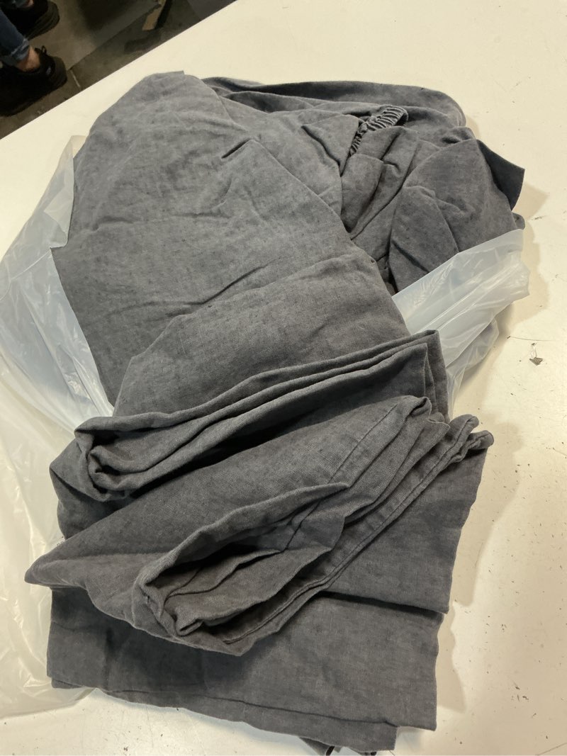 Condition photo showing As Is for quince european linen fitted sheet set, king, charcoal