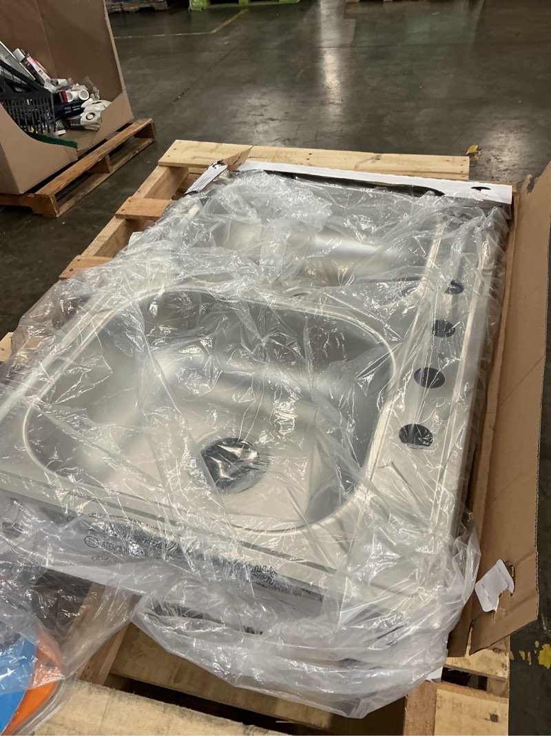 Condition photo showing New/Like New for elkay dayton drop-in 33-in x 22-in stainless steel double equal bowl 4-hole kitchen sink