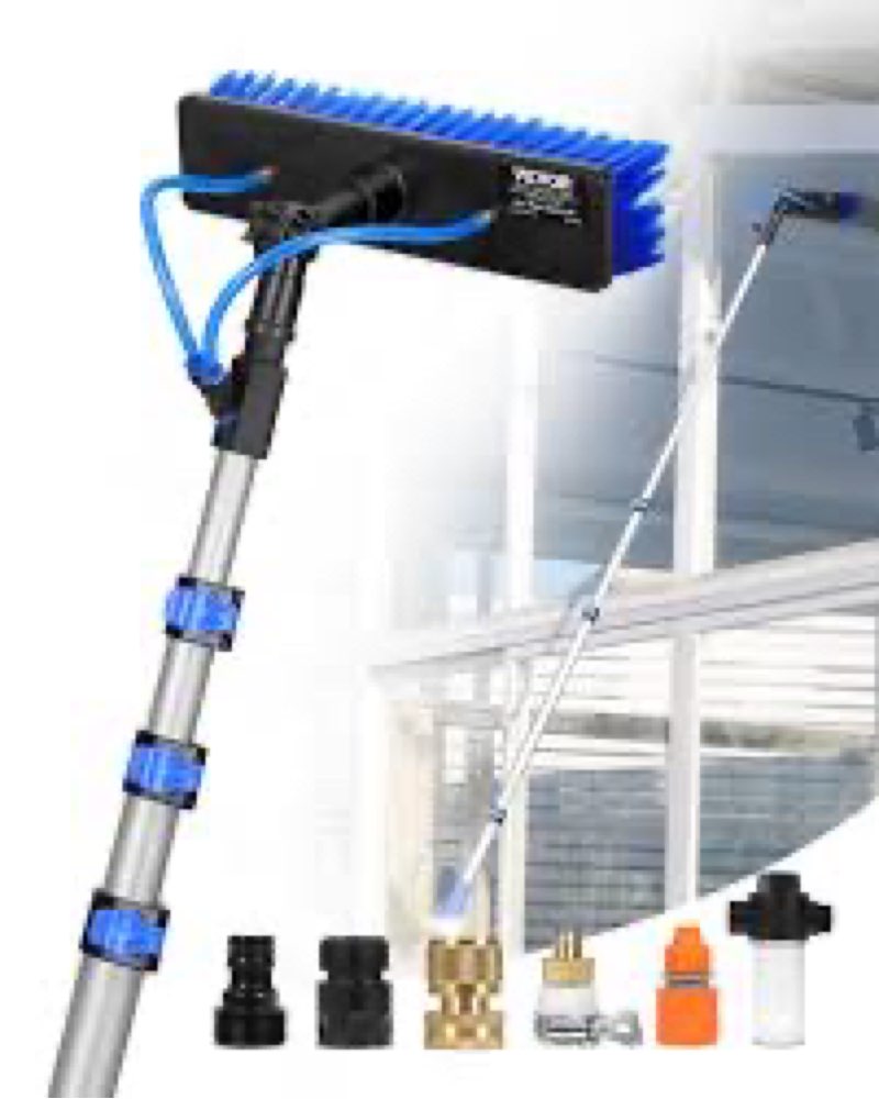 vevor water fed pole kit, 30ft solar panel cleaning pole with extendable handle, 180° rotatable brush head & 65.6ft hose, household & outdoor window cleaner tool for caravan solar panel deck