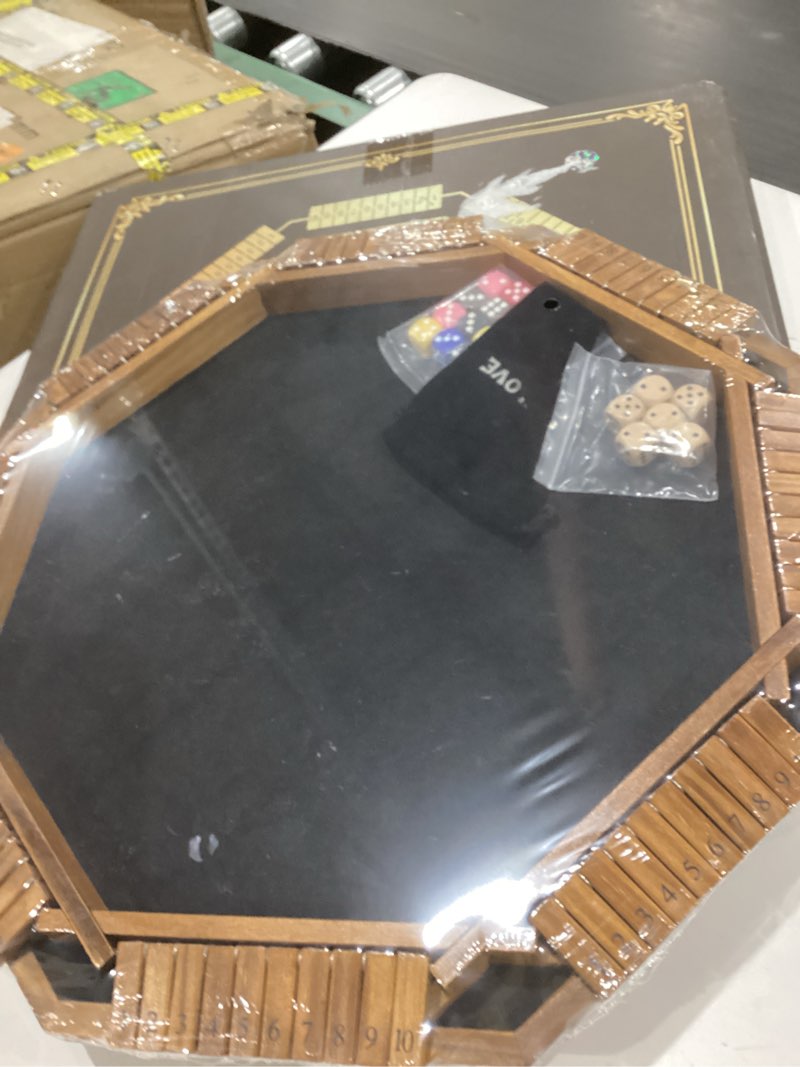 Condition photo showing New/Like New for VAMSLOVE Upgraded 2-8 Players Shut The Box Dice Game-8-Way Wooden Board Table Math Game with 16+6 Dices - Close The Box Game for Adults Families Party Club (Instruction Included)