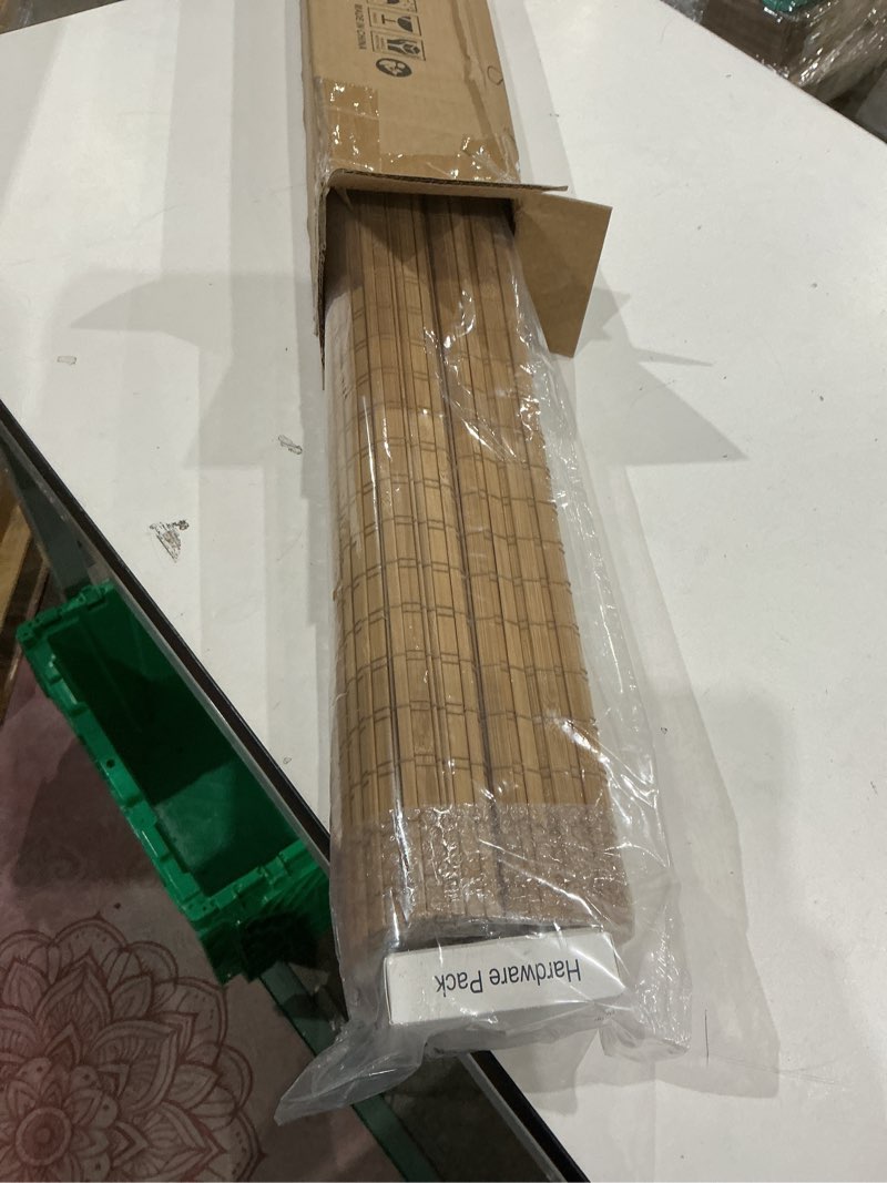 Condition photo showing Good Condition for luckup cordless bamboo roman blinds shades for indoor windows-blackout room darkening roman blinds with 6" valance cover enhanced privacy, 38" w x 64" h 38"w x 64"h privacy-carbonized color