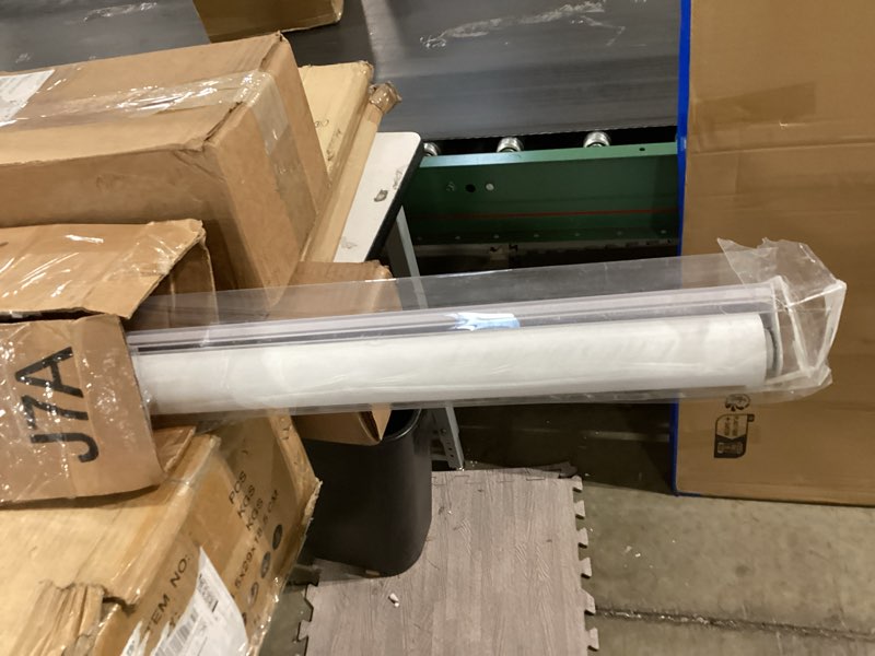 Condition photo showing Good Condition for chrisdowa cordless 100% blackout roller shade, with striped jacquard, thermal insulated, uv protection fabric, total blackout blinds for window, french doors, home and office. white, 56" w x 72" h 56"w x 72"h white