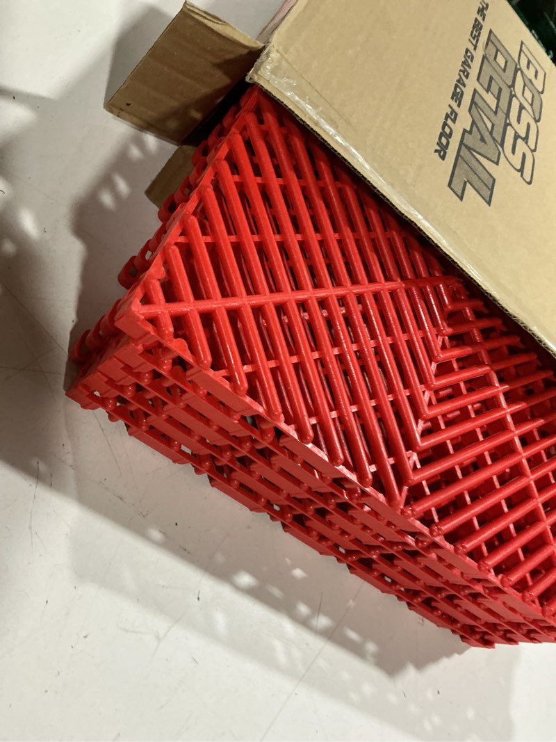 Condition photo showing New/Like New for interlocking soft pvc modular garage flooring tile - 12"x12" | 5 count - pool patio floor, ideal for indoor and outdoor use, interlocking drainage mats (red, 12 x 12)