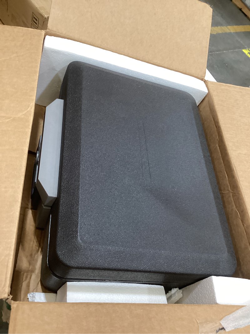 Condition photo showing Good Condition for sentrysafe fireproof safe box with key lock, chest safe with carrying handle to secure money, jewelry, documents, 0.25 cubic feet, 6.3 x 15.3 x 12.1 inches, 1160 fire resistant box 0.25 cu. ft.