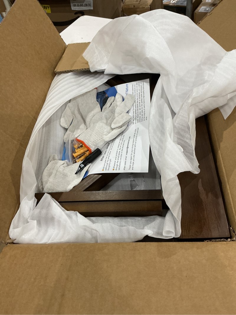 Condition photo showing Good Condition for mm melisen wall desk - 24x16 inch, walnut color compact desk for laundry room or kitchen area. solid wood fold-down surface for daily tasks. stores flat when not in use walnut-1 24x16in