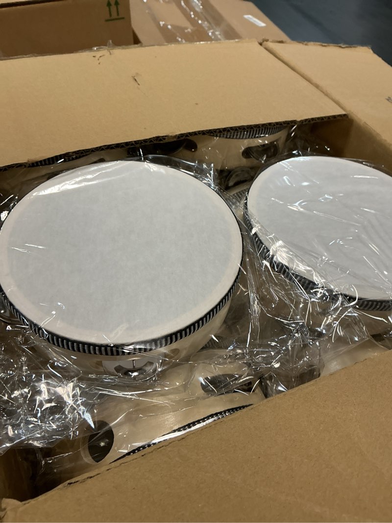Condition photo showing New/Like New for 36 set 6 inch wedding tambourines bulk for adults wooden hand held drum with metal jingles, gift tags, white tambourine gift musical instrument for church wedding party favor(white style)