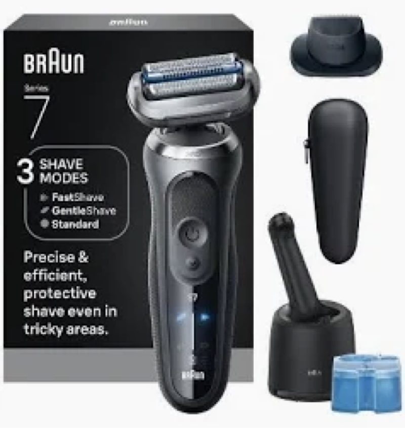 braun electric shaver for men, series 7 7185cc, waterproof, wet & dry shave, shaving kit with smartcare center and beard trimmer, 3 shave modes, 60 minute battery runtime, 10 piece set grey 10 piece