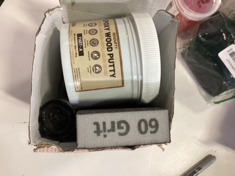 Condition photo showing Good Condition for Epoxy Wood Putty Filler Kit, High Capacity Strength Wood Epoxy & Repair Kit - Stainable Paintable 32oz 2-Part Putty Filler, Woodon Filler Interior & Exterior Furniture Repair Set for Damages (Brown)