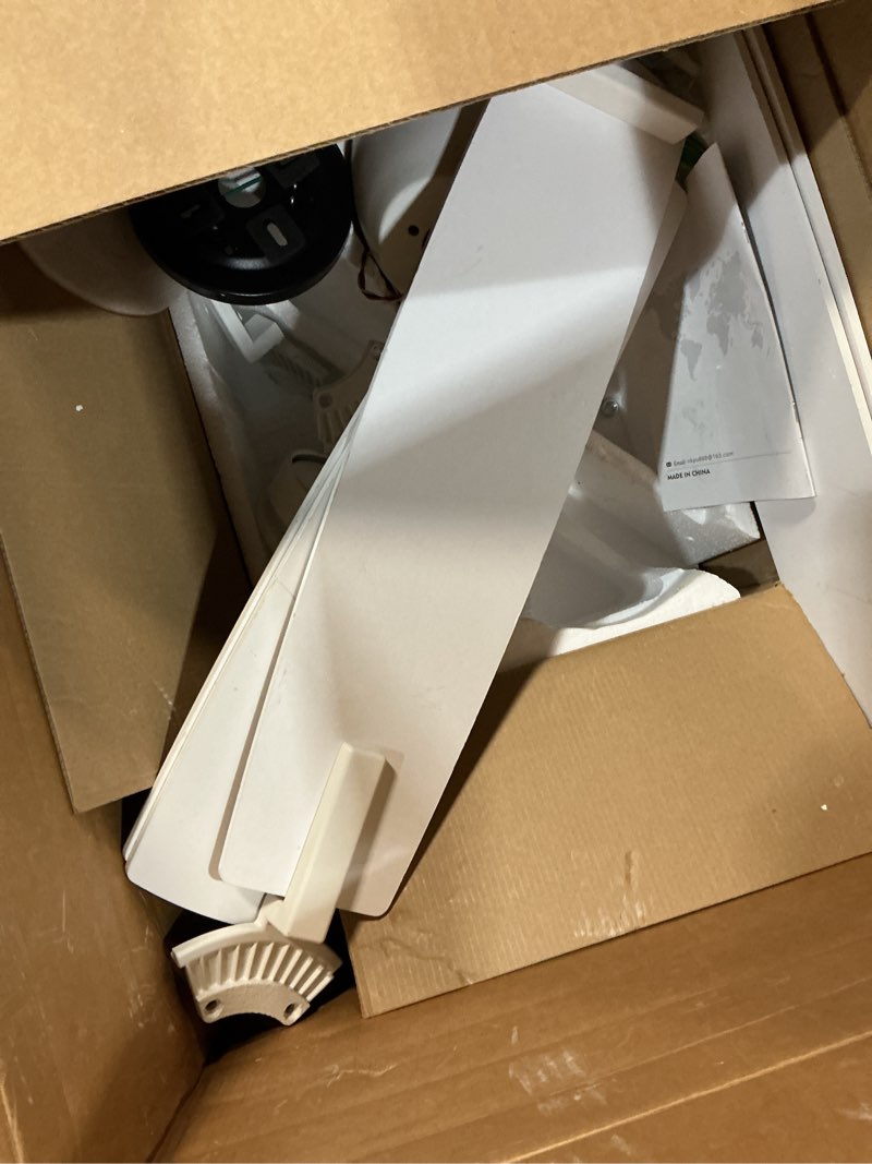 Condition photo showing As Is for 52 Inch White Modern Ceiling Fans with Lights, Low Profile Ceiling Fan and Remote Control, DC Reversible Motor, Dimmable LED Ceiling Fans for Bedroom,Indoor/Outdoor Patio Use