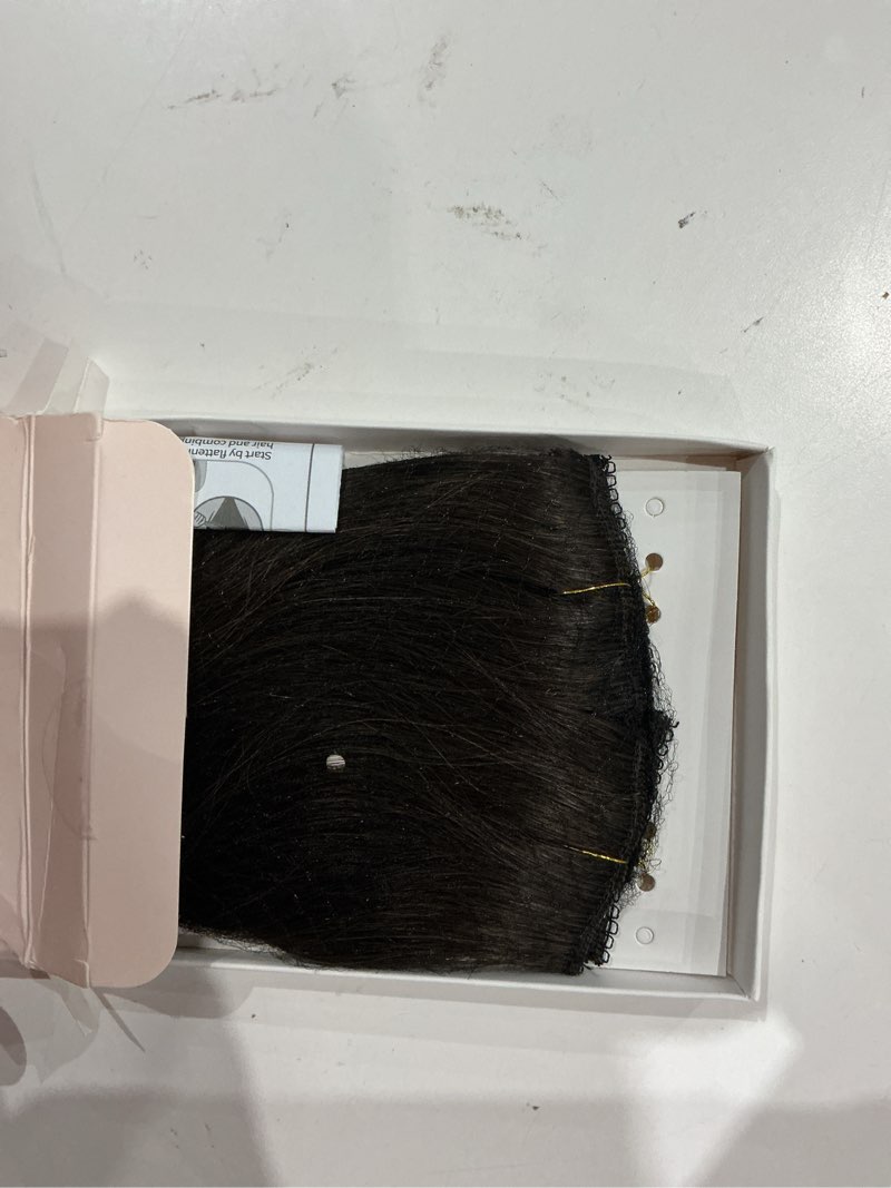 Condition photo showing As Is for hairro 6pcs clip in short human hair extensions, single clip design 100% real hair with lace weft, seamless thin hairpieces add highlights, 10 inch short 31g #2r dark brown 10 inch #2r dark brown