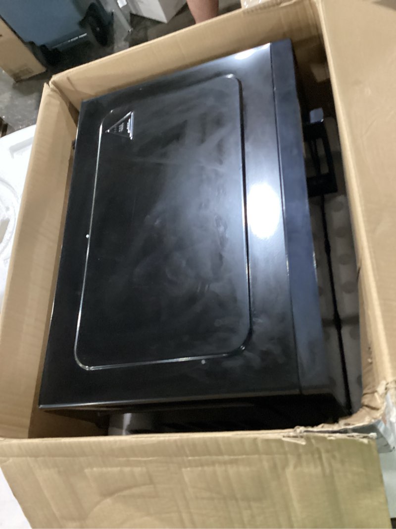 Condition photo showing New/Like New for (not tested)chefman countertop microwave oven 1.1 cu. ft., 1000 watts with 10 power levels, 6 cooking presets with one-touch express cook, eco mode, child safety lock, & mute button - black black 1.1 cu. ft