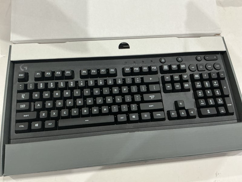 Condition photo showing Good Condition for logitech g213 prodigy gaming keyboard - wired rgb backlit keyboard with mech-dome keys, palm rest, adjustable feet, media controls, usb, compatible with windows – black