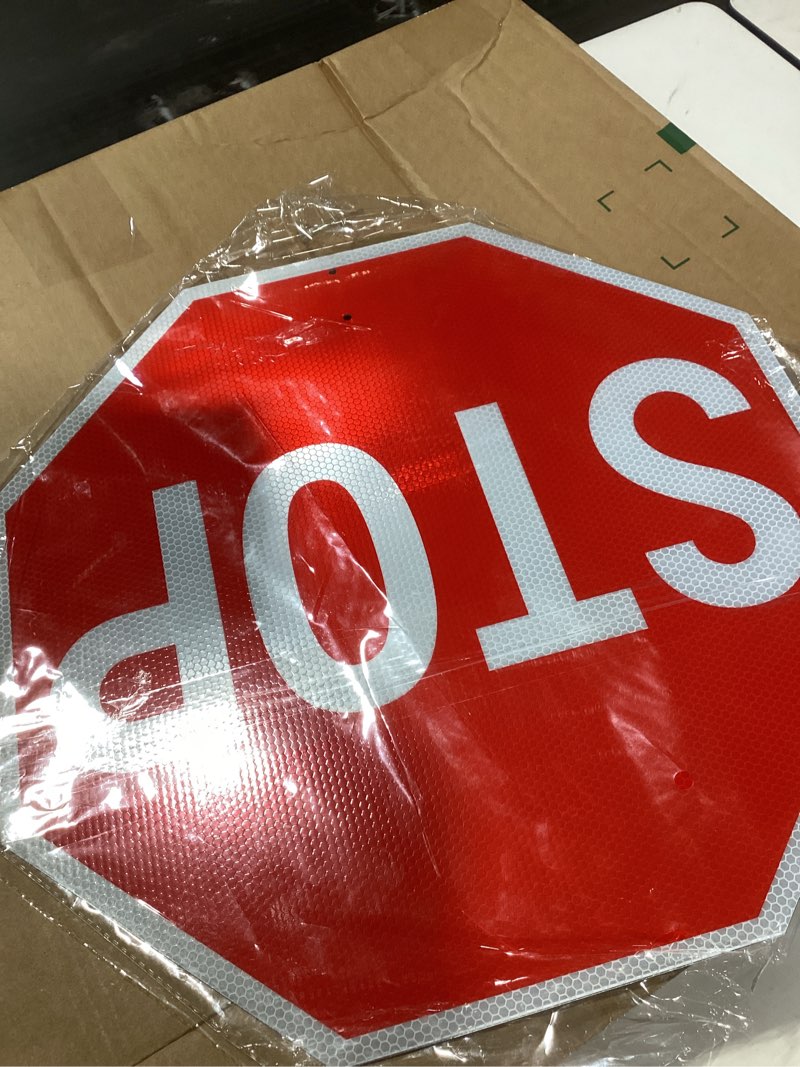 Condition photo showing New/Like New for 12 x 12 inches stop sign street slow warning reflective signs octagon rust-free aluminum sign weather resistant and uv protected