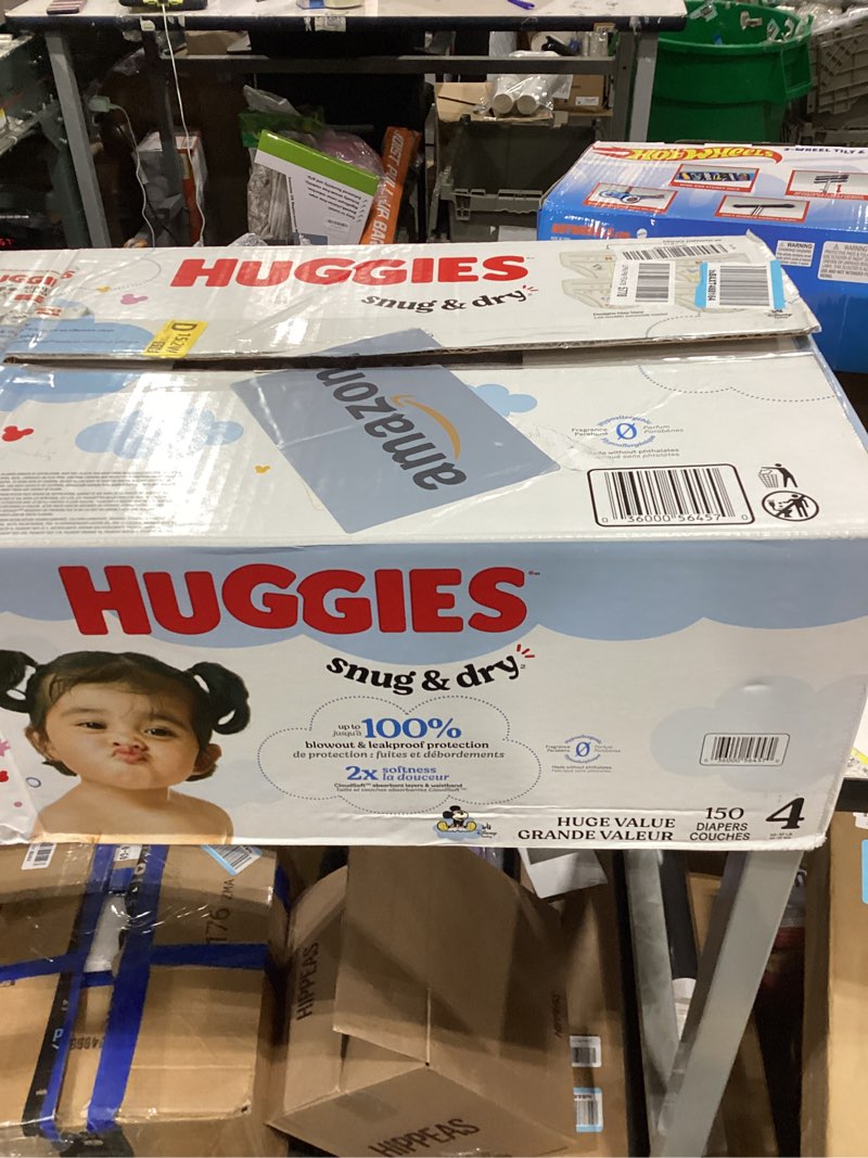 Condition photo showing New/Like New for Huggies Size 4 Diapers, Snug & Dry Baby Diapers, Size 4 (22-37 lbs), 150 Count, Packaging May Vary