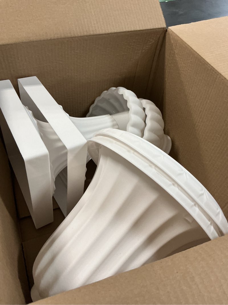 Condition photo showing As Is for nuptio 2 pcs classic urn planter, 19.7 inch tall large plastic outdoor urns planters, pedestal flower vases plant pot, resin grecian plants pots for garden porch front door, white 19.7 inches height- 2 pcs