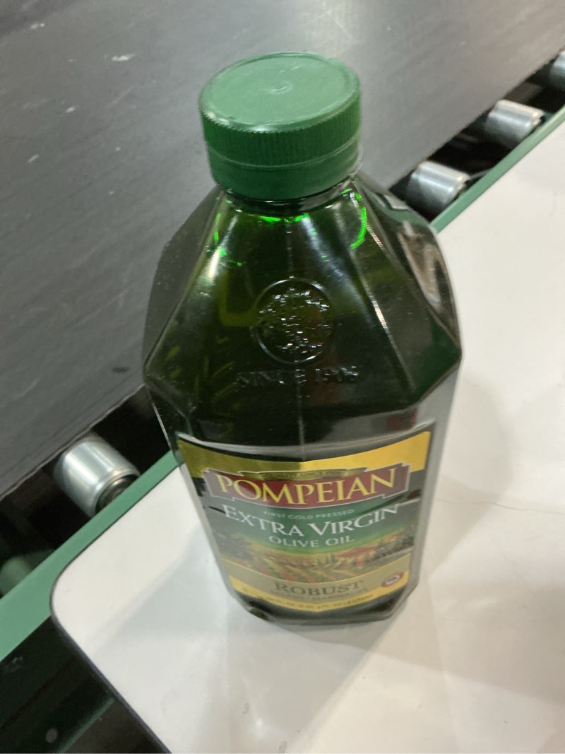 Condition photo showing Good Condition for (best by 09/2027) pompeian robust extra virgin olive oil, first cold pressed, full-bodied flavor, perfect for salad dressings & marinades, 101 fl. oz.