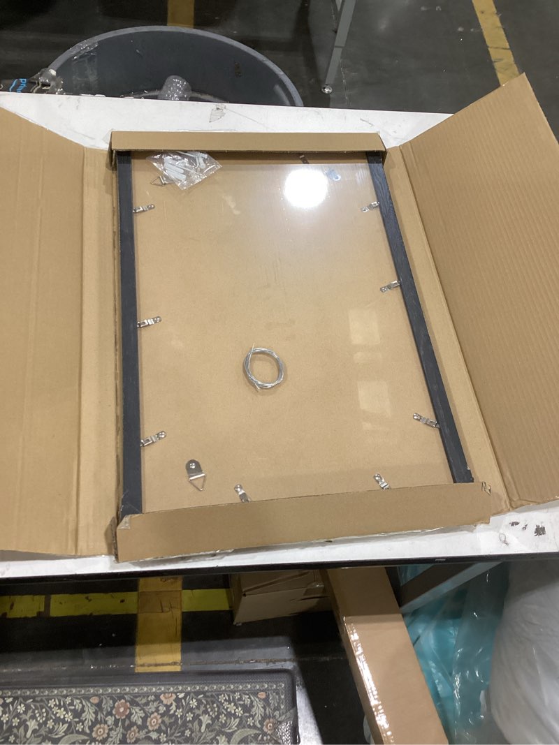 Condition photo showing New/Like New for 14x22 picture frame set of 2, rustic black wood style - display 14 x 22 picture without mat or 12x18 picture with mat, wall mounting horizontal and vertical rustic black 14x22 in