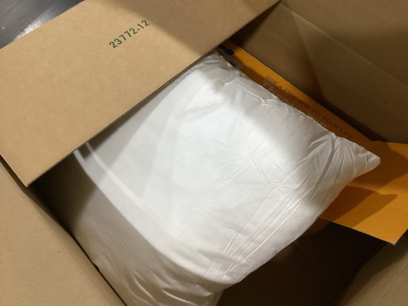 Condition photo showing Good Condition for Artscope Synthetic Down Pillow Insert, 18x18 Down Alternative Throw Pillow Insert. Ultra Soft Fluffy Sleeping Pillow with 100% Cotton Cover, Decorative Pillows Set of 2-White. White 18x18 Inch (Pack of 2)