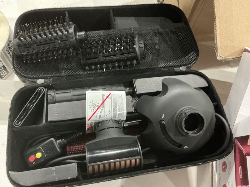 Condition photo showing As Is for shark flexstyle air styling & drying system, powerful hair dryer brush & multi-styler with auto-wrap curlers, diffuser, paddle brush, round brush, concentrator attachment, black cherry, hd457cr black cherry limited edition