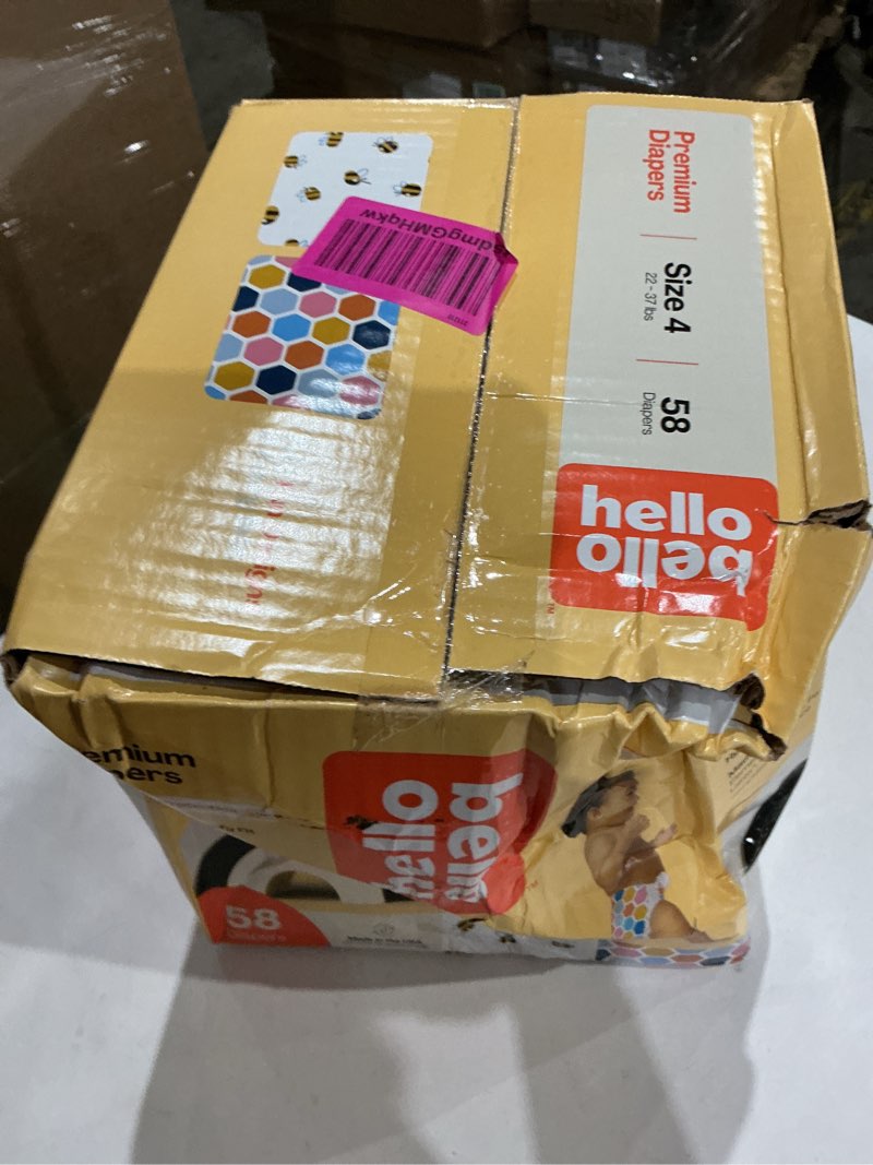 Condition photo showing Good Condition for hello bello premium diapers size 4 (22-37lbs), busy bees & hive five designs, 58ct club box size 4 busy bees & hive five designs