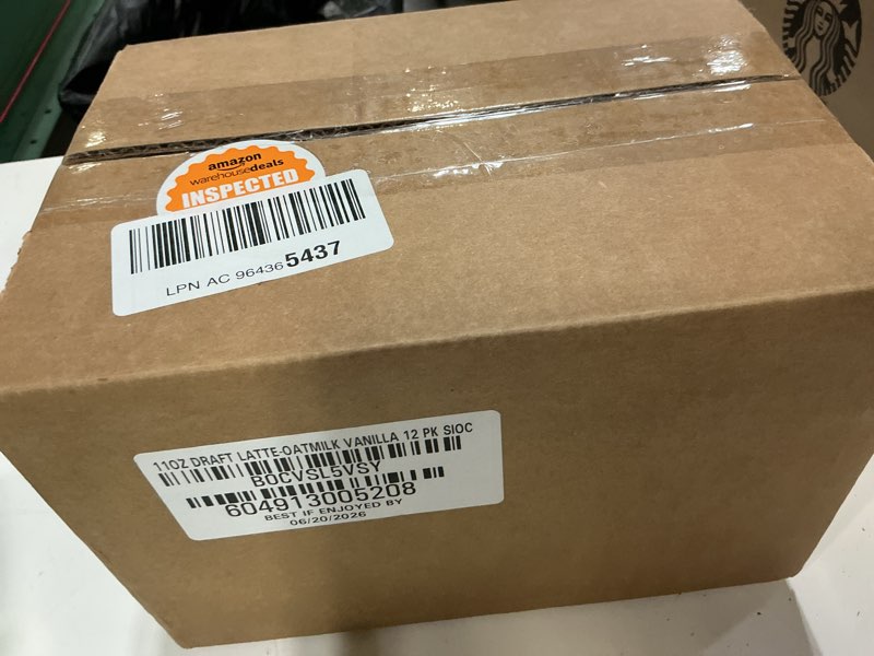 Condition photo showing New/Like New for (bbd 06/20/26)  la colombe coffee, oatmilk vanilla latte, 11 fl oz cans (pack of 12), coffeehouse quality cold brew, specialty grade coffee beans, ready-to-drink on-the-go oatmilk vanilla 11 fl oz (pack of 12)