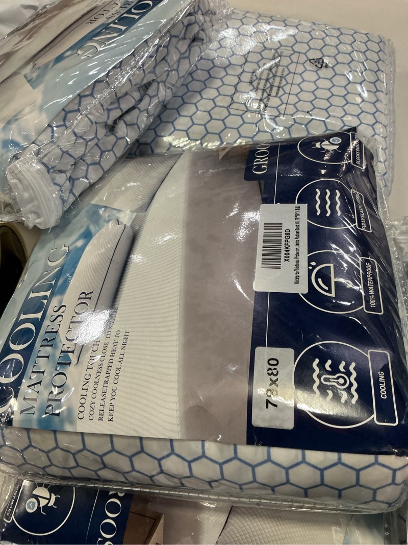 Condition photo showing New/Like New for Cooling Mattress Protector King, Waterproof Fitted Sheet Elasticized Mattress Pad Cover 8"-21" Deep Pocket Mattress Cover with Elastic Rubber Band?K, 78"×80"? White King?78"×80"?