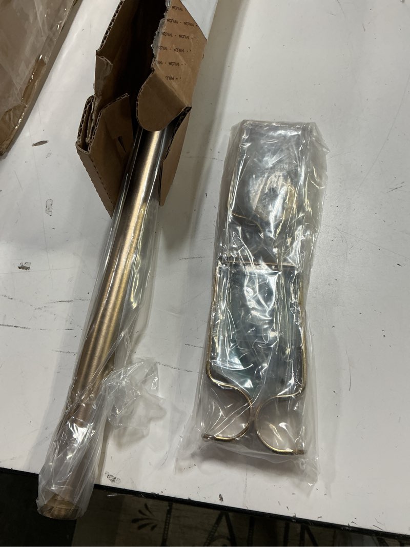 Condition photo showing New/Like New for ivilon drapery window curtain rod - end cap style design 1 inch pole. 48 to 86 inch color warm gold 48 to 86 in.