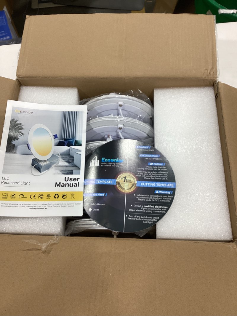 Condition photo showing Good Condition for Ensenior 12 Pack 6 Inch LED Recessed Ceiling Light, Dimmable, 2700K-5000K 5CCT, 1200LM 12W 120V, High Brightness Canless Wafer Downlight - ETL&FCC&IC 6 inch 2700k/3000k/3500k/4000k/5000k - 5cct White