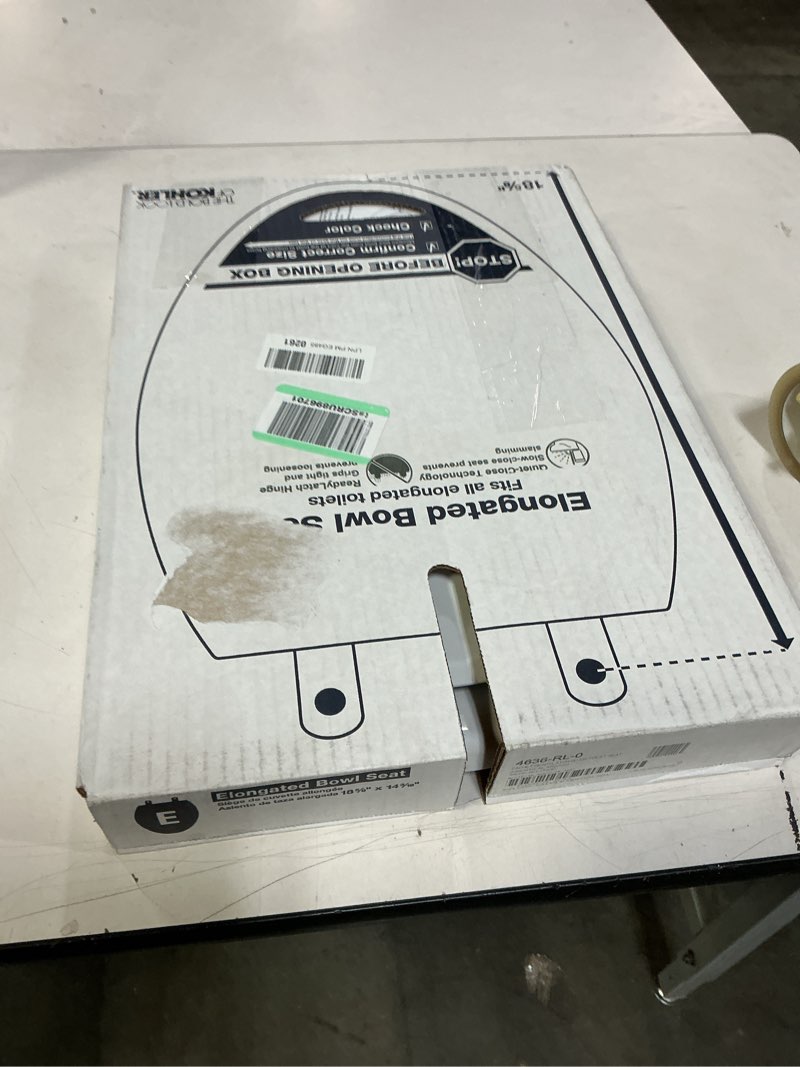 Condition photo showing Good Condition for KOHLER 4636-RL-0 Cachet ReadyLatch Elongated Toilet Seat Slow Close, Soft Close Toilet Seat Quiet Lid, Contoured Grip-Tight Bumpers Installation Hardware, Apartment Essentials, White White Elongated Ready Latch