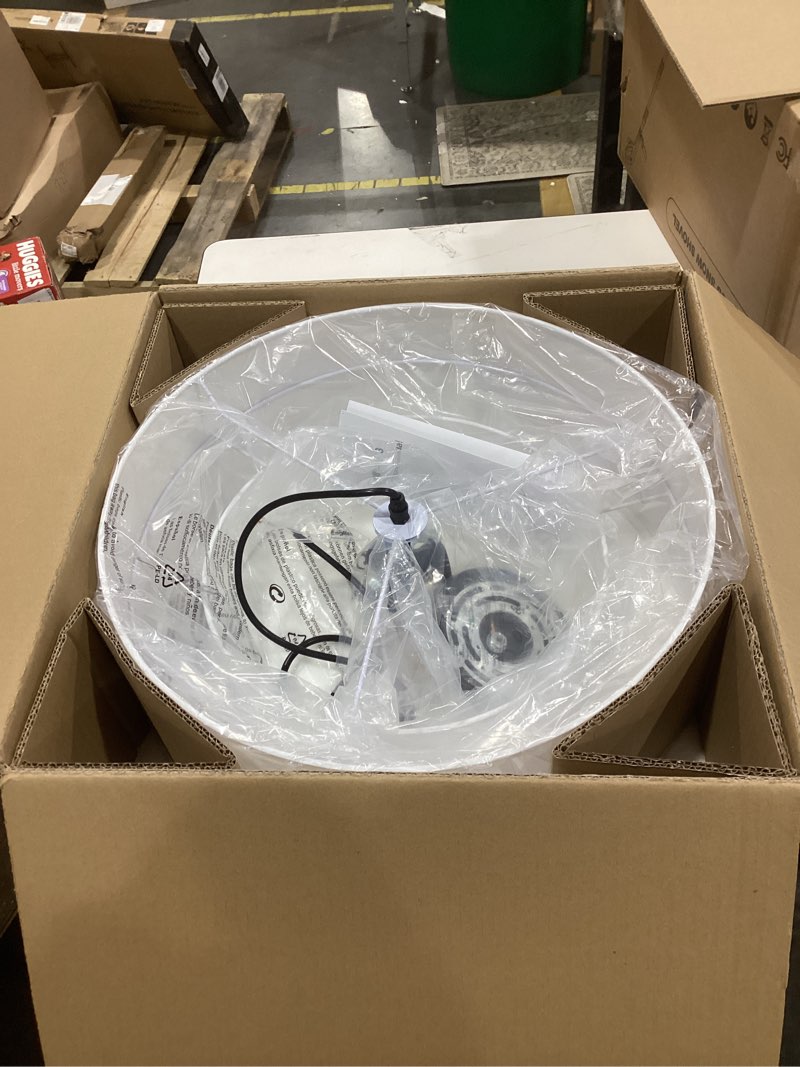 Condition photo showing item condition for 18" Drum Pendant Light Fixture, 3 Light Drum Chandelier with Wihte Fabric Lampshade, 2 Tier Dining Room Light Fixtures over Table, Ceiling Drum Chandeliers for Dining Room, Bedroom and Living Room White