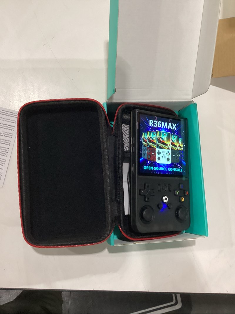 Condition photo showing New/Like New for r36max retro handheld game console, 4.0 inch ips hd screen portable retro gaming console, 1.5ghz cpu support 30+ emulator console video game console, 4000mah battery (64gb black)