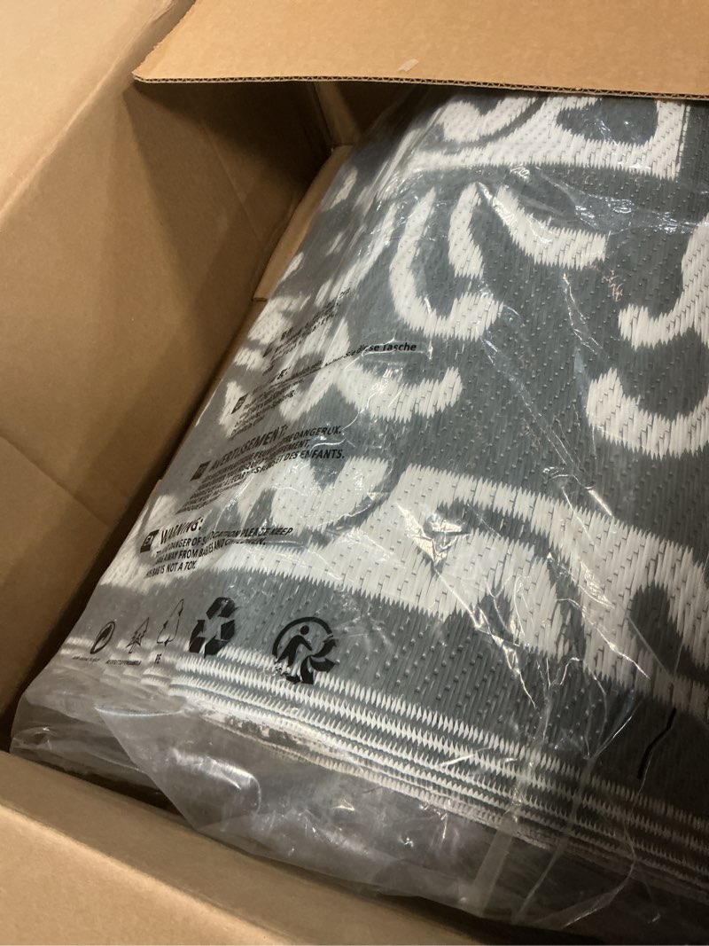 Condition photo showing Good Condition for yamaziot outdoor rug 9x12 ft, waterproof plastic straw patio rug, reversible backyard carpet uv resistant portable rv mat clearance, large indoor outdoor rug for patio, porch, deck, balcony, dark gray grey 9' x 12'