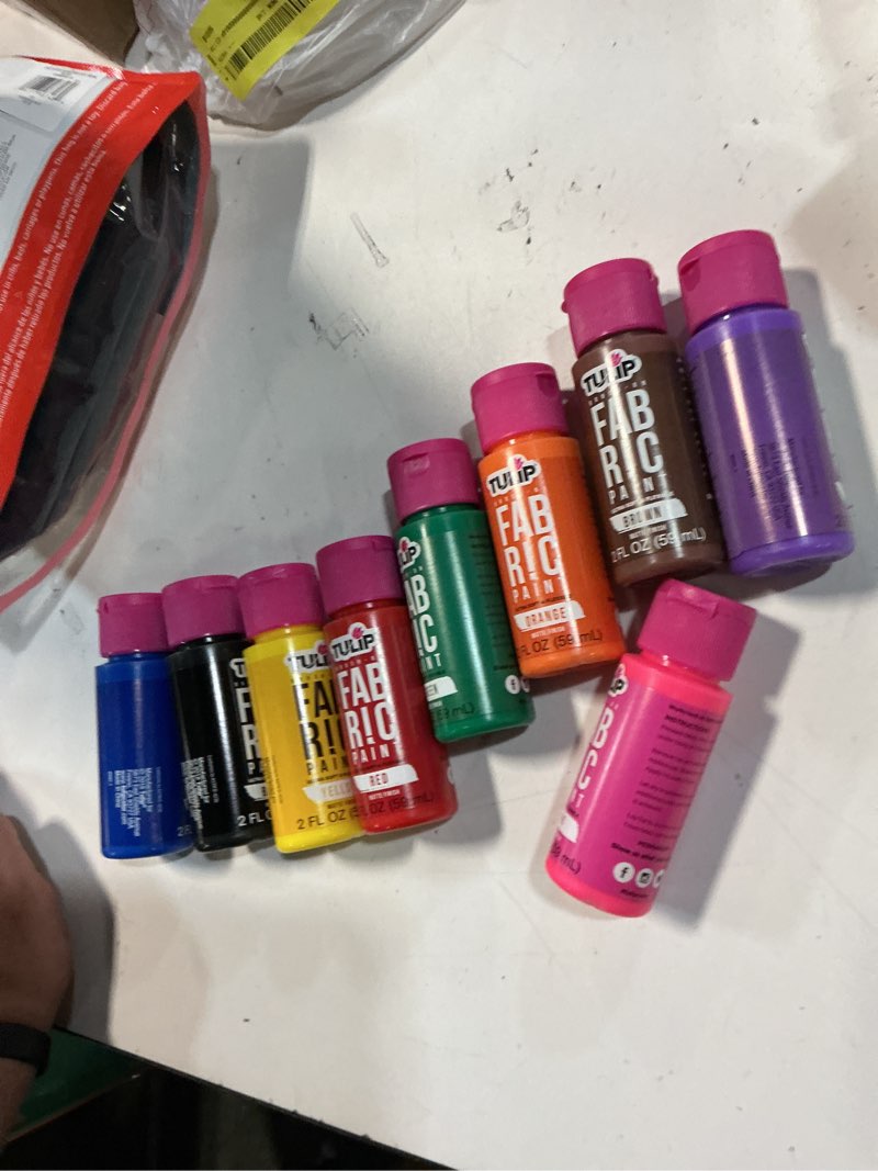 Condition photo showing Good Condition for tulip brush-on fabric paint set – 9 pack of 2 fl oz bottles, liquid rainbow colors for diy crafts & clothing