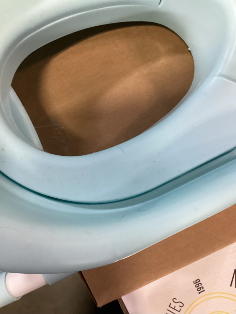 Condition photo showing As Is for potty training toilet chair seat with step stool ladder for kids and toddler boys girls - foldable height adjustable children toilet training seat with safe handles & anti-slip pads, blue-white